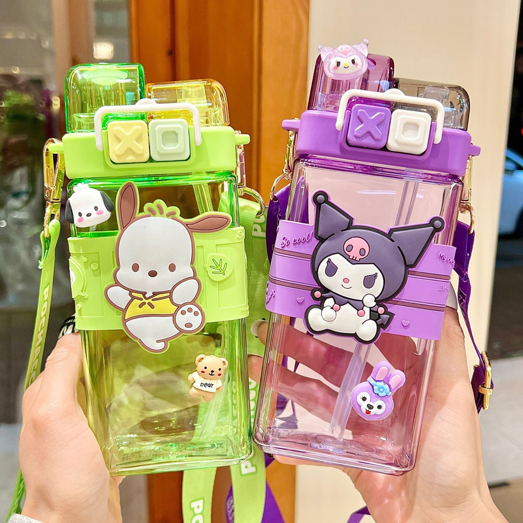 Premium Cartoon Water Bottle 520ML Double Drink Cup Leak Proof Plastic Bottle Cute Design Portable Student Bottle School Travel Daily Use