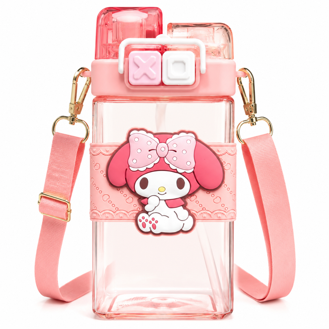 Premium Cartoon Water Bottle 520ML Double Drink Cup Leak Proof Plastic Bottle Cute Design Portable Student Bottle School Travel Daily Use