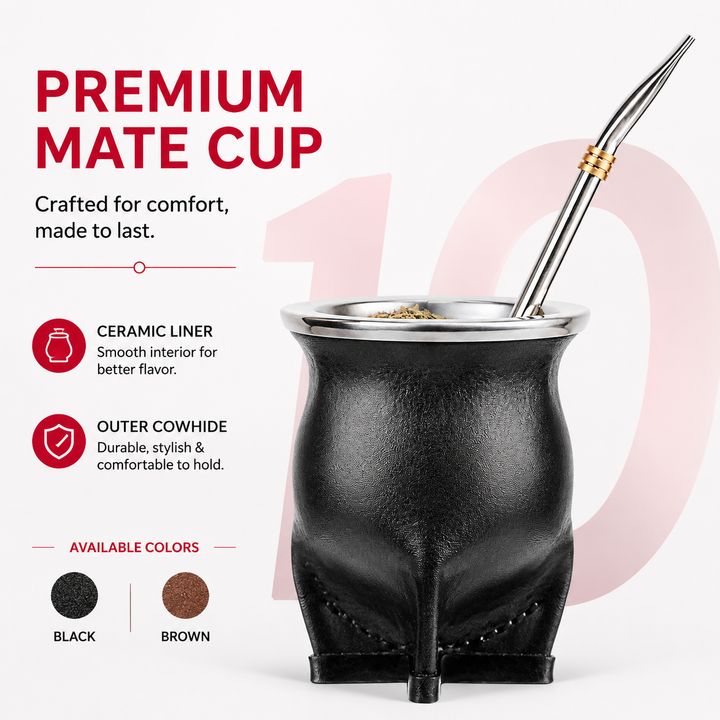 Premium Ceramic Yerba Mate Gourd Cup Porcelain Mate Tea Cup with Bombilla Straw and Cleaning Brush Loose Leaf Tea Drinking Set