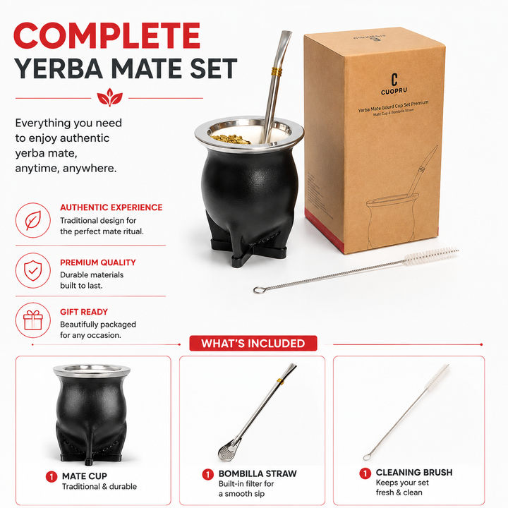 Premium Ceramic Yerba Mate Gourd Cup Porcelain Mate Tea Cup with Bombilla Straw and Cleaning Brush Loose Leaf Tea Drinking Set