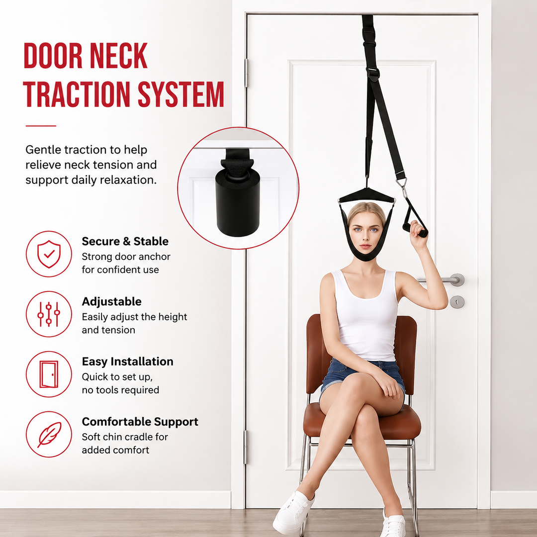 Premium Cervical Neck Traction Device Over Door Neck Stretcher Hammock Adjustable Pain Relief Spine Support Posture Correction Home Therapy
