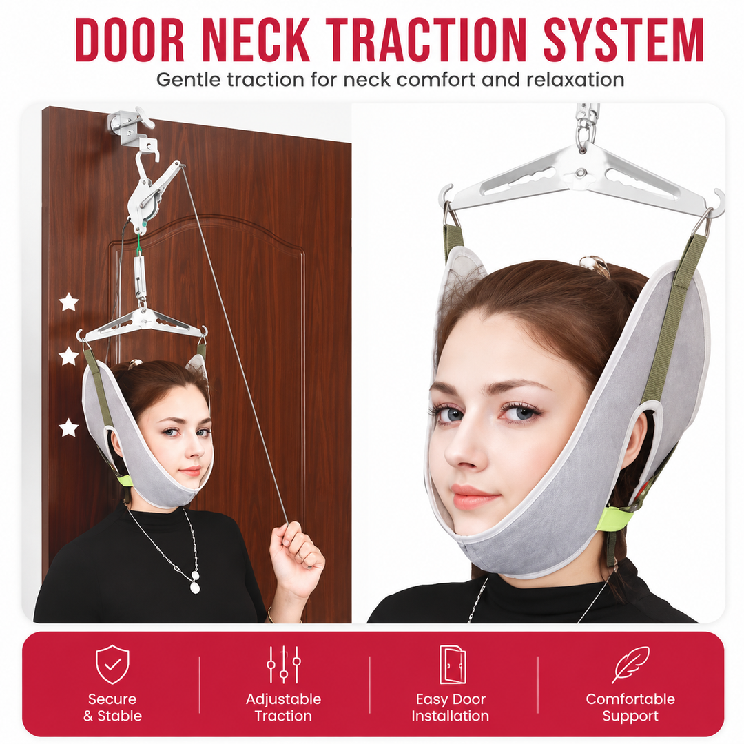 Premium Cervical Neck Traction Device Over Door Neck Stretcher Hammock Adjustable Pain Relief Spine Support Posture Correction Home Therapy
