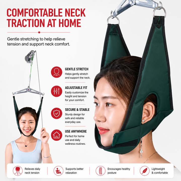 Premium Cervical Neck Traction Device Over Door Neck Stretcher Hammock Adjustable Pain Relief Spine Support Posture Correction Home Therapy