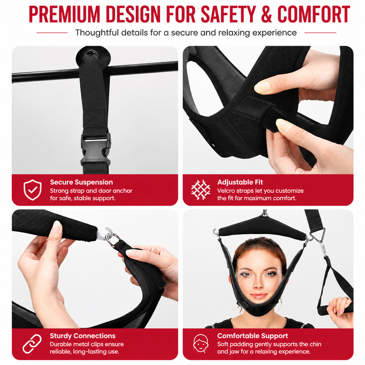 Premium Cervical Neck Traction Device Over Door Neck Stretcher Hammock Adjustable Pain Relief Spine Support Posture Correction Home Therapy
