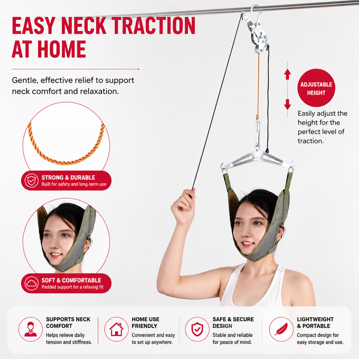 Premium Cervical Neck Traction Device Over Door Neck Stretcher Hammock Adjustable Pain Relief Spine Support Posture Correction Home Therapy