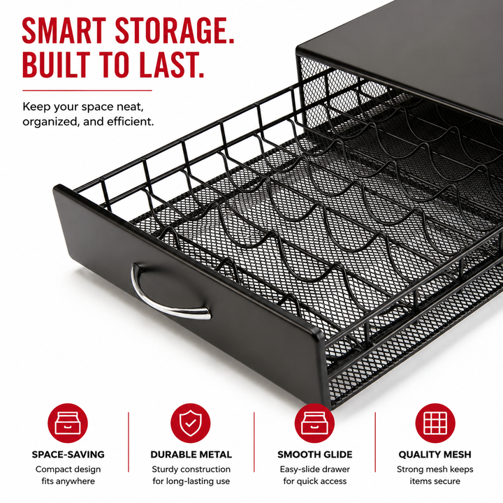 Premium Coffee Capsule Pod Holder Metal Storage Rack Organizer Coffee Pod Drawer Compatible Capsule Storage for Nespresso Dolce Gusto Lavazza Coffee Systems