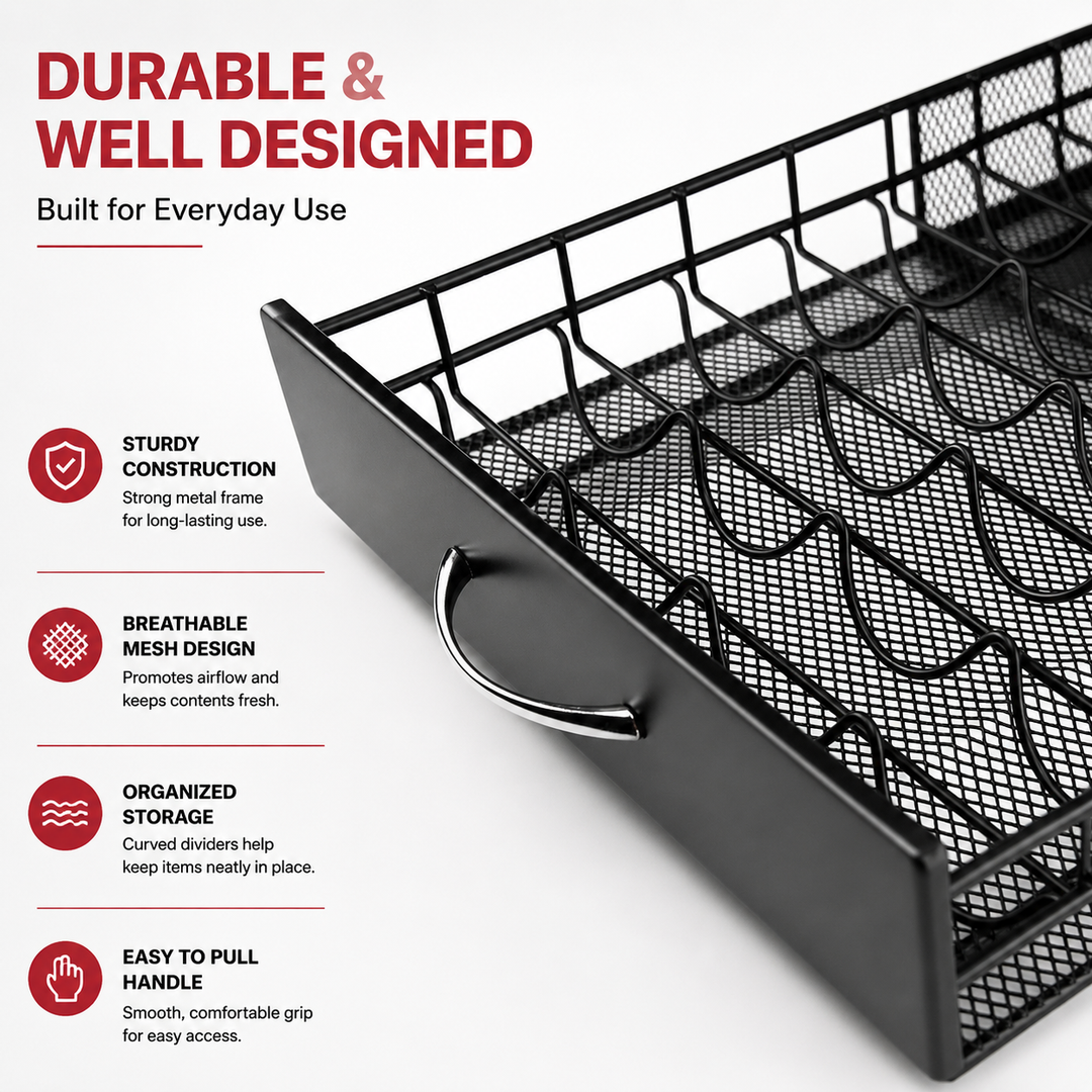 Premium Coffee Capsule Pod Holder Metal Storage Rack Organizer Coffee Pod Drawer Compatible Capsule Storage for Nespresso Dolce Gusto Lavazza Coffee Systems