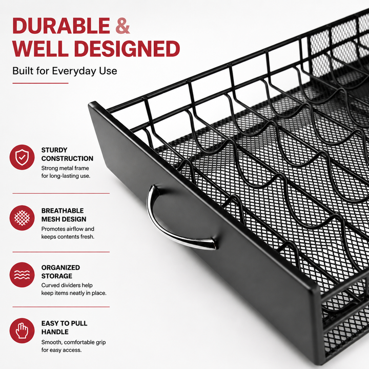 Premium Coffee Capsule Pod Holder Metal Storage Rack Organizer Coffee Pod Drawer Compatible Capsule Storage for Nespresso Dolce Gusto Lavazza Coffee Systems