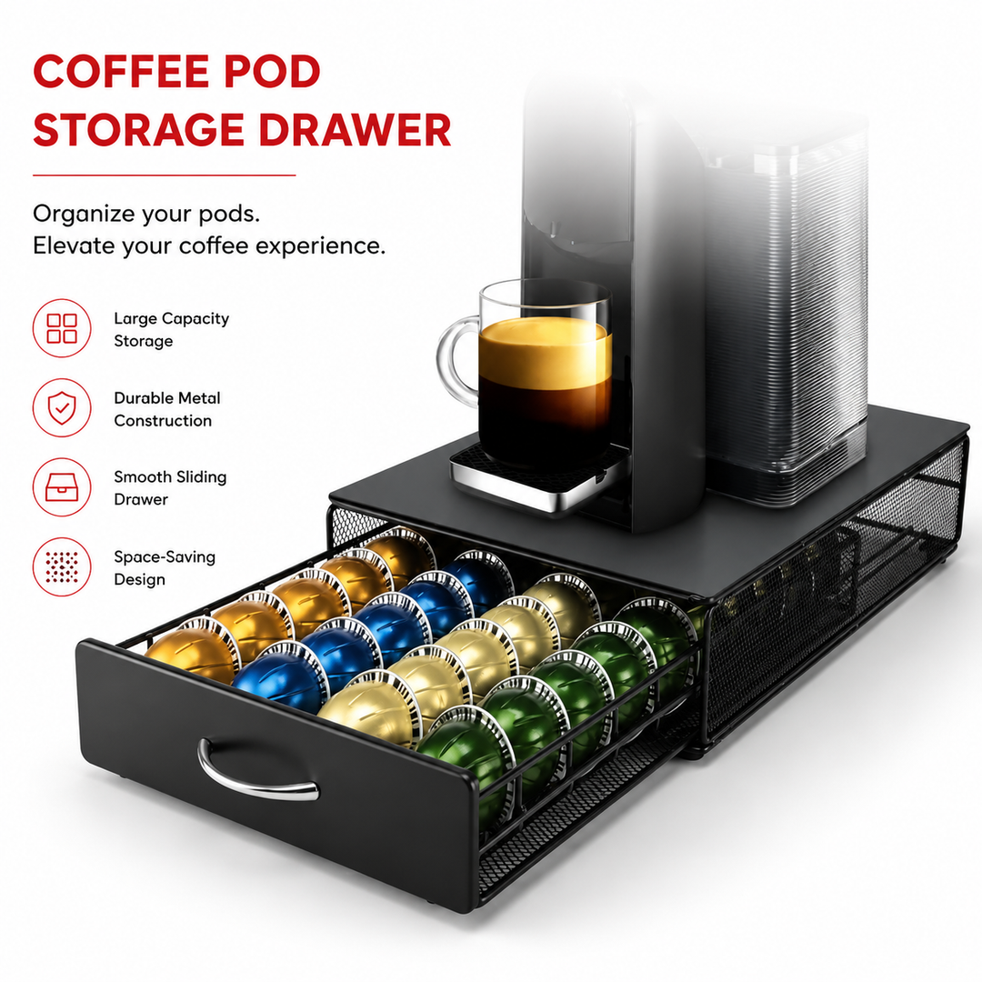 Premium Coffee Capsule Pod Holder Metal Storage Rack Organizer Coffee Pod Drawer Compatible Capsule Storage for Nespresso Dolce Gusto Lavazza Coffee Systems