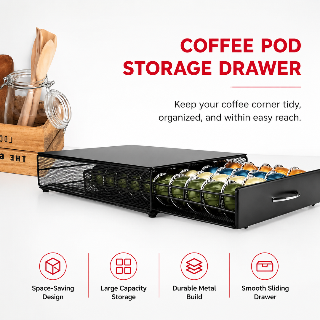 Premium Coffee Capsule Pod Holder Metal Storage Rack Organizer Coffee Pod Drawer Compatible Capsule Storage for Nespresso Dolce Gusto Lavazza Coffee Systems