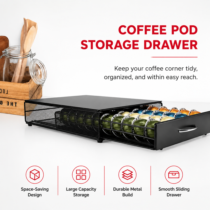 Premium Coffee Capsule Pod Holder Metal Storage Rack Organizer Coffee Pod Drawer Compatible Capsule Storage for Nespresso Dolce Gusto Lavazza Coffee Systems