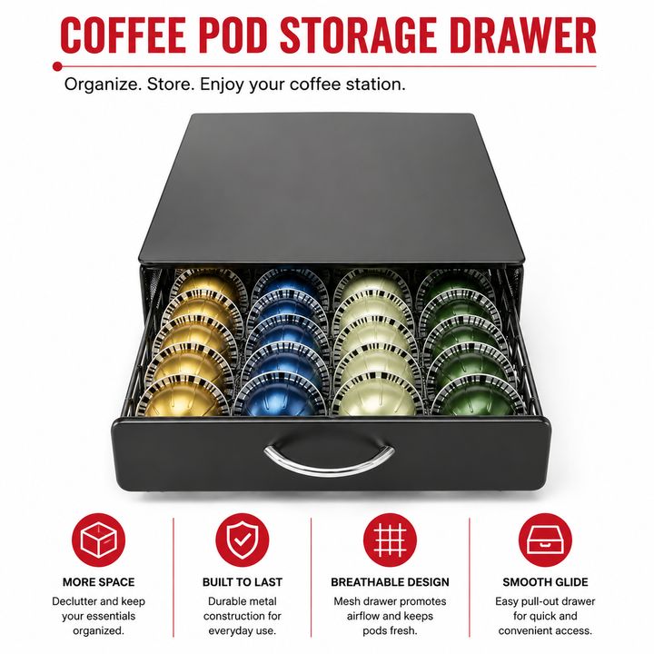 Premium Coffee Capsule Pod Holder Metal Storage Rack Organizer Coffee Pod Drawer Compatible Capsule Storage for Nespresso Dolce Gusto Lavazza Coffee Systems