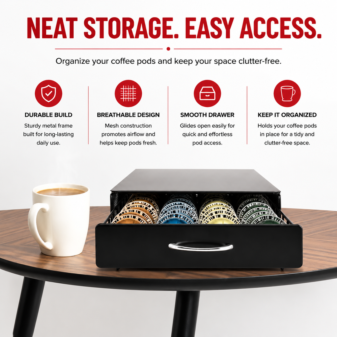 Premium Coffee Capsule Pod Holder Metal Storage Rack Organizer Coffee Pod Drawer Compatible Capsule Storage for Nespresso Dolce Gusto Lavazza Coffee Systems