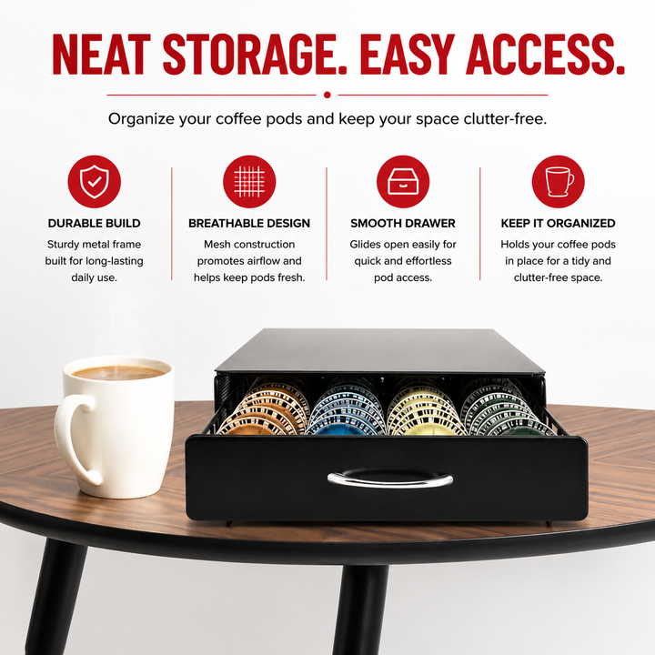Premium Coffee Capsule Pod Holder Metal Storage Rack Organizer Coffee Pod Drawer Compatible Capsule Storage for Nespresso Dolce Gusto Lavazza Coffee Systems