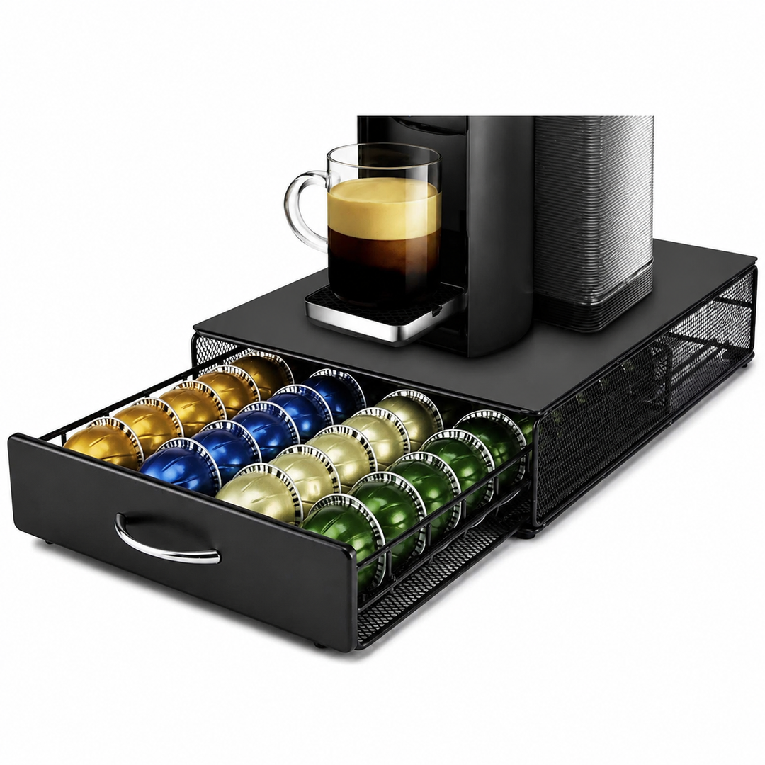 Premium Coffee Capsule Pod Holder Metal Storage Rack Organizer Coffee Pod Drawer Compatible Capsule Storage for Nespresso Dolce Gusto Lavazza Coffee Systems
