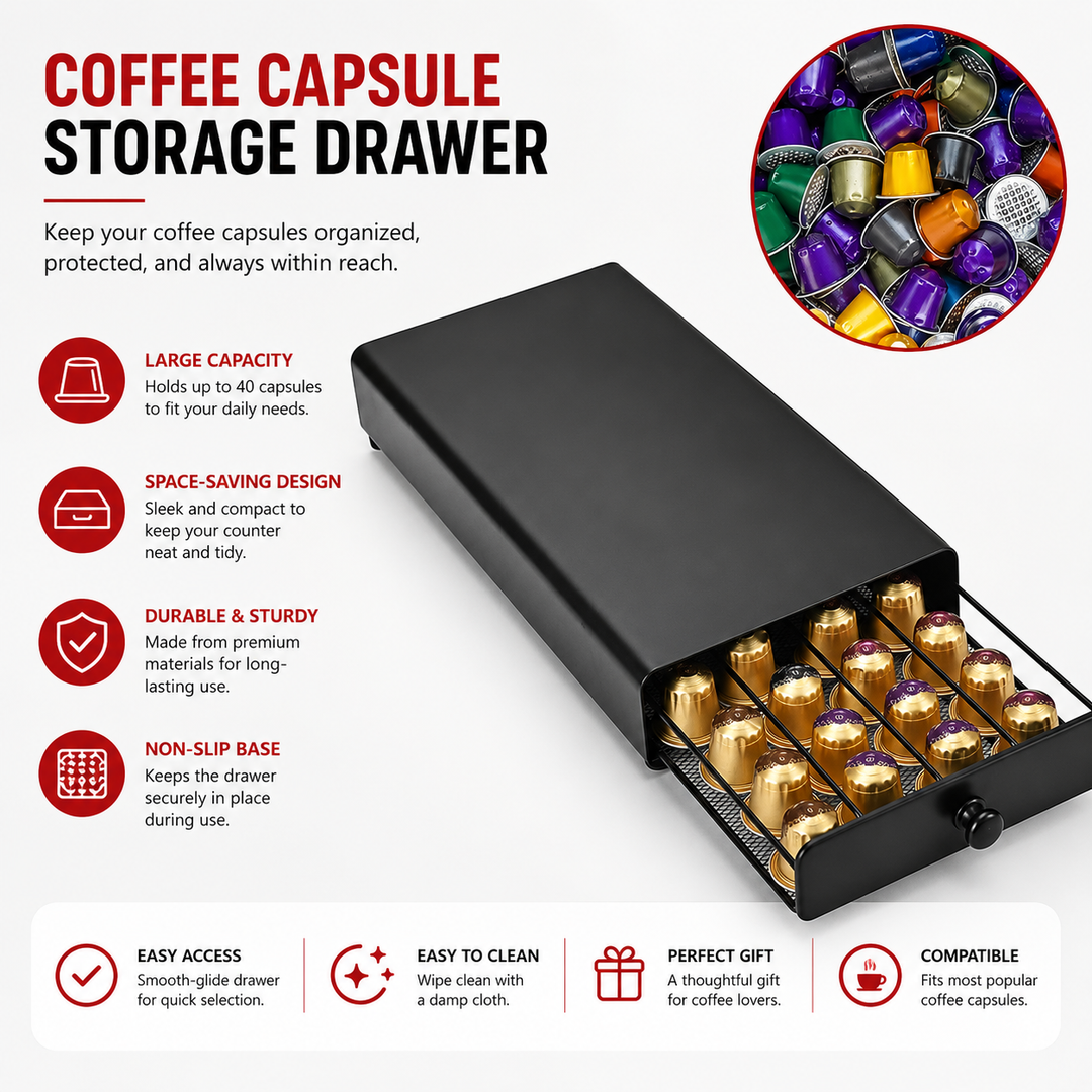 Premium Coffee Pod Storage Drawer Nespresso Capsule Organizer 40 Pod Under Machine Holder Steel Frame Mesh Base Non Slip Coffee Station Storage