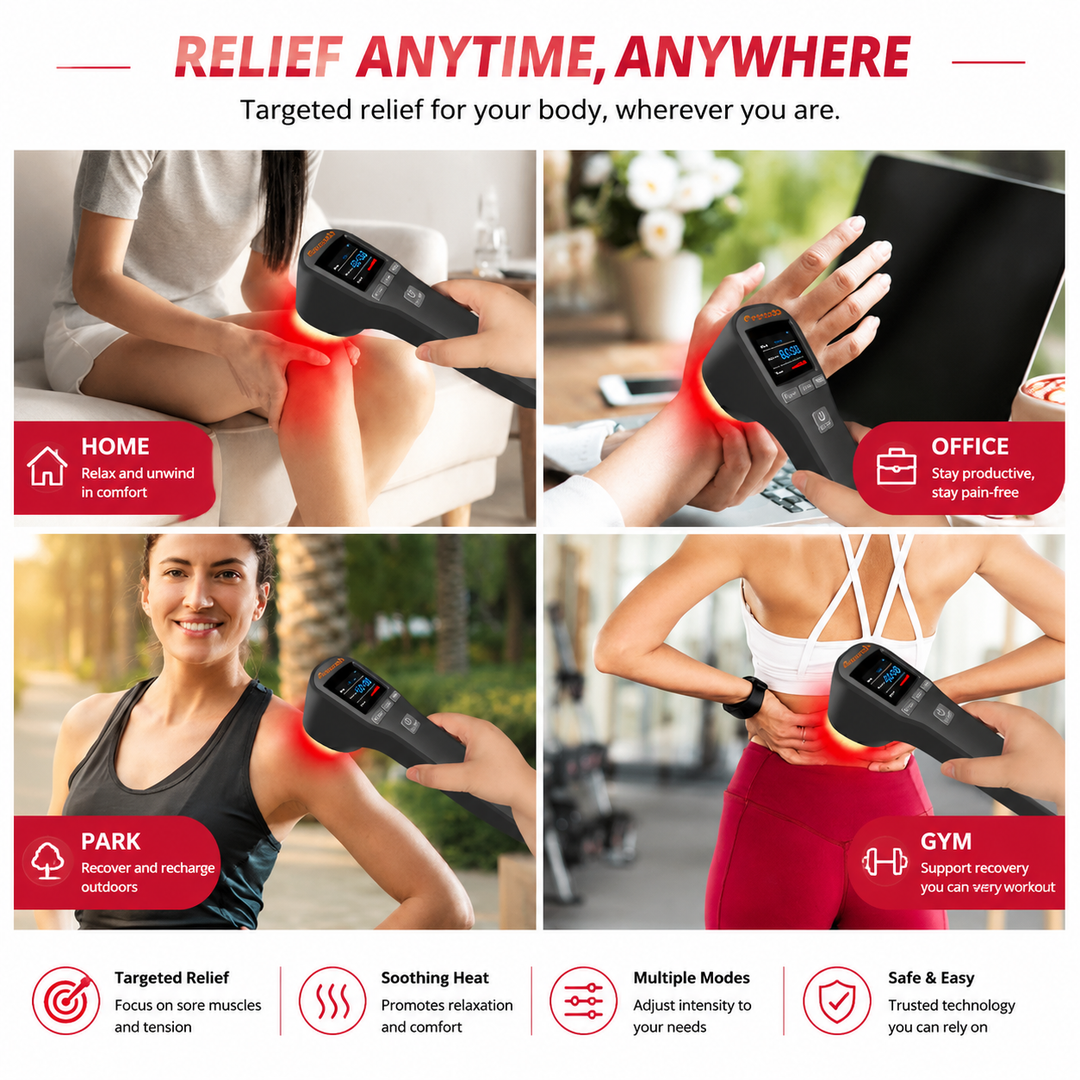 Premium Cold Laser Therapy Device 650nm 808nm Infrared LED Handheld Pain Relief Massager Rechargeable Portable Light Therapy Wellness Device Home Use