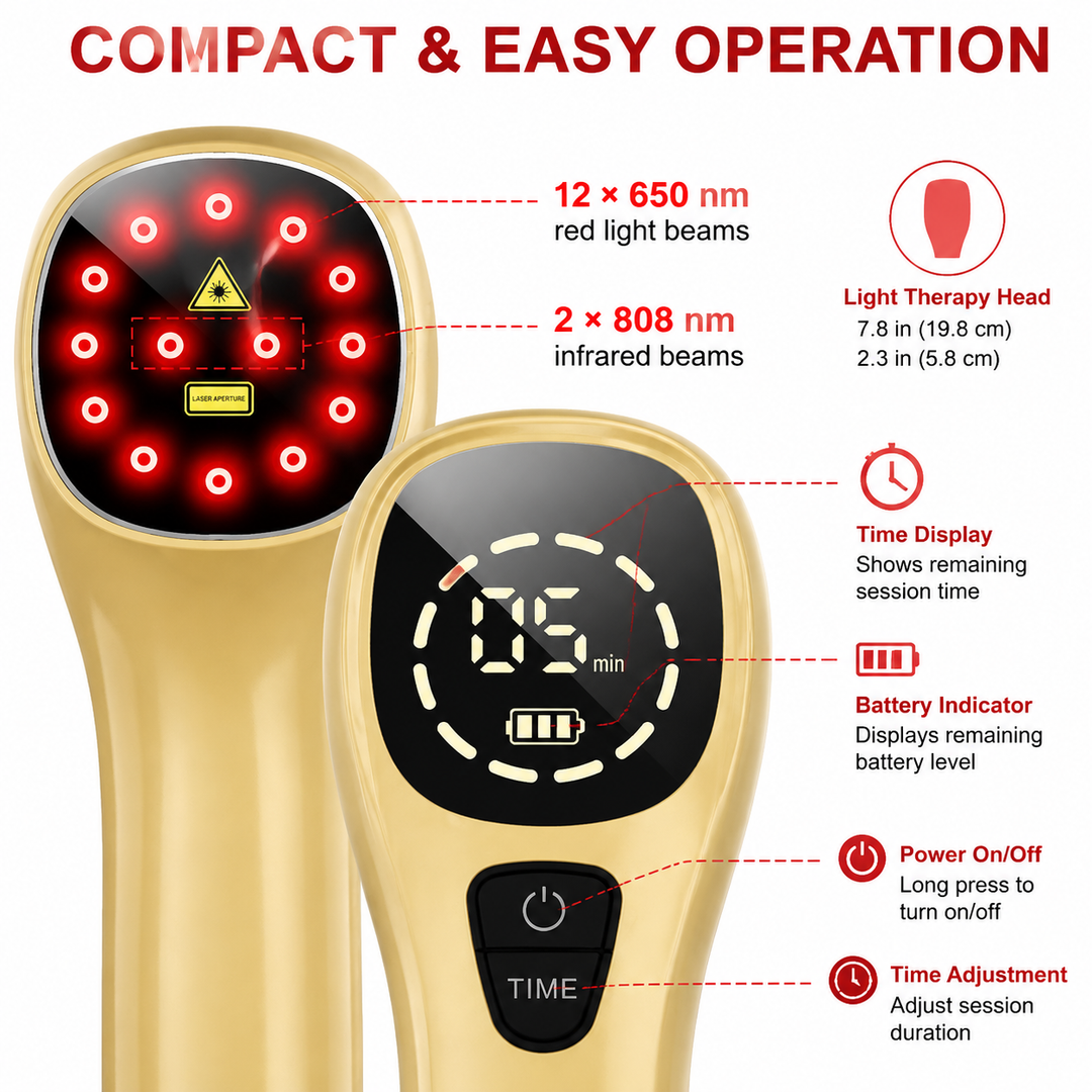 Premium Cold Laser Therapy Device 650nm 808nm Infrared LED Handheld Pain Relief Massager Rechargeable Portable Light Therapy Wellness Device Home Use