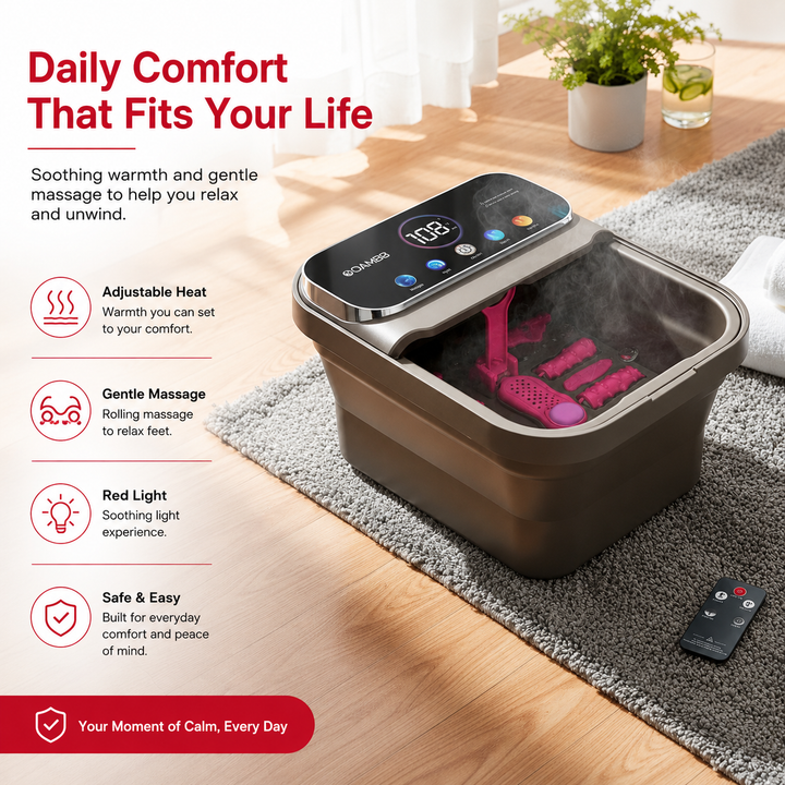 Premium Collapsible Foot Spa Bath Massager with Heat Bubble Massage Temperature Control Remote Control Rollers Pedicure Stone Foldable Portable Foot Soak Tub