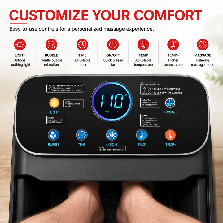 Premium Collapsible Foot Spa Bath Massager with Heat Bubble Massage Temperature Control Remote Control Rollers Pedicure Stone Foldable Portable Foot Soak Tub