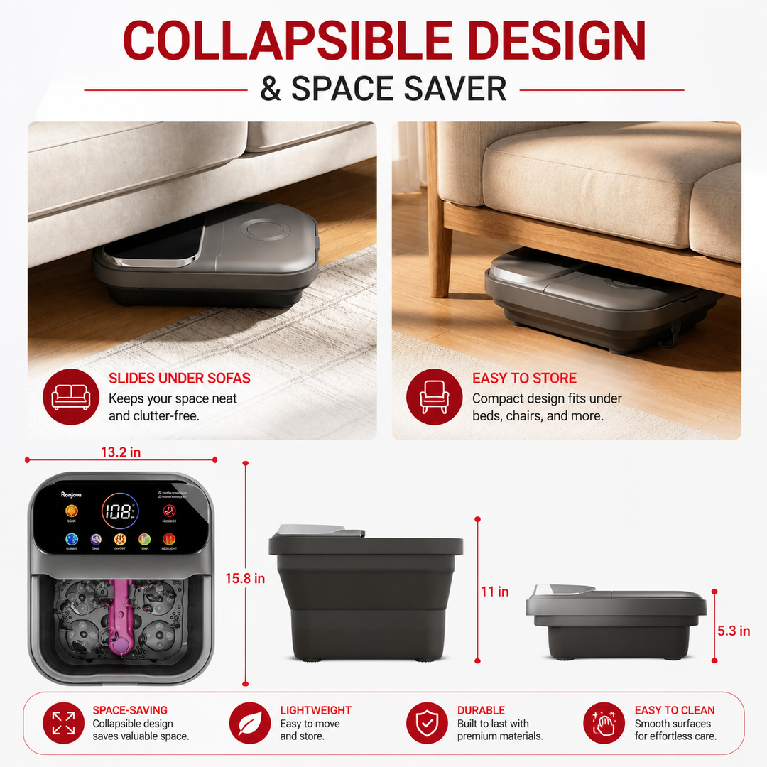 Premium Collapsible Foot Spa Bath Massager with Heat Bubble Massage Temperature Control Remote Control Rollers Pedicure Stone Foldable Portable Foot Soak Tub