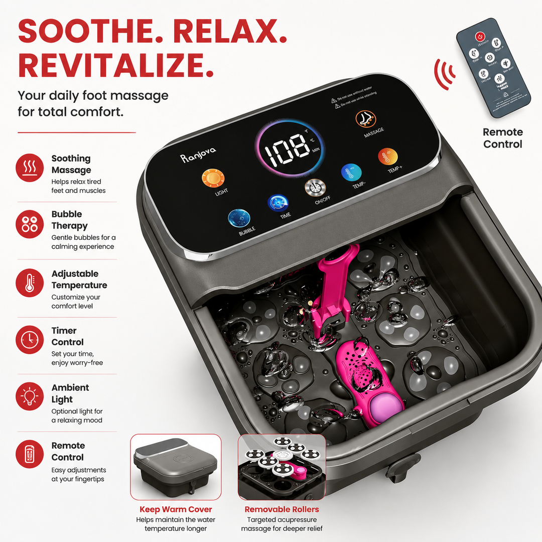 Premium Collapsible Foot Spa Bath Massager with Heat Bubble Massage Temperature Control Remote Control Rollers Pedicure Stone Foldable Portable Foot Soak Tub