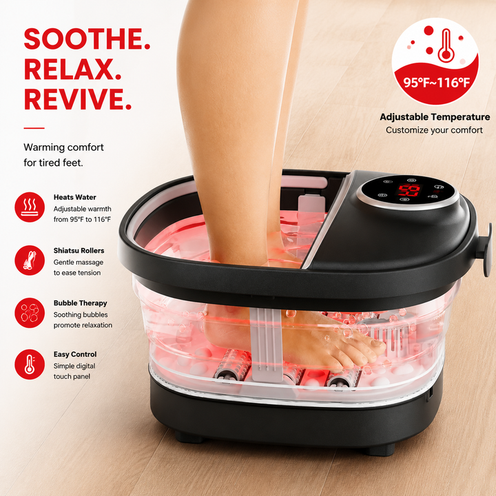 Premium Collapsible Heated Foot Spa Portable Foldable Foot Bath Bubble Massage Rollers Timer Temperature Control Space Saving Home Foot Care
