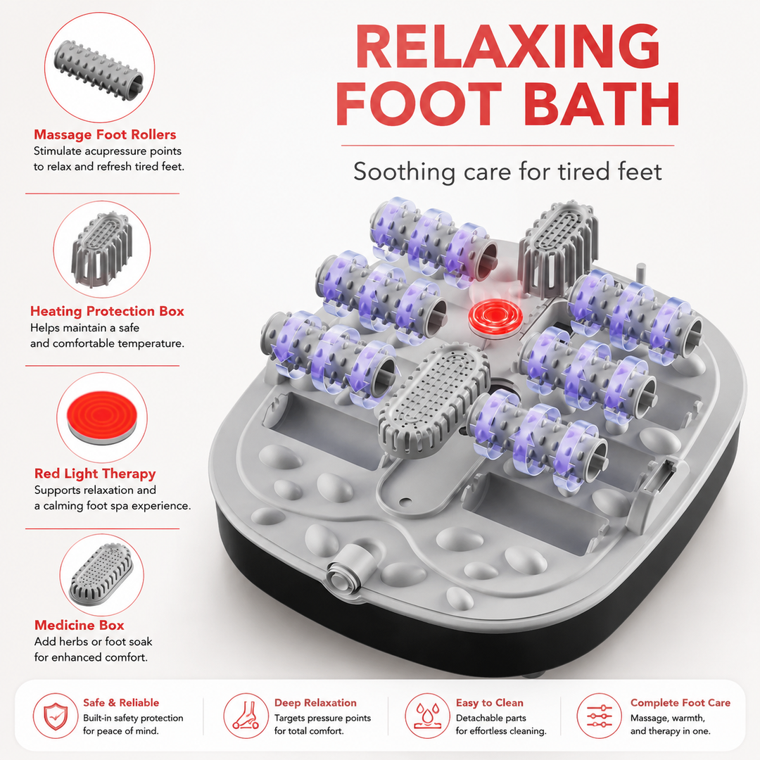 Premium Collapsible Heated Foot Spa Portable Foldable Foot Bath Bubble Massage Rollers Timer Temperature Control Space Saving Home Foot Care