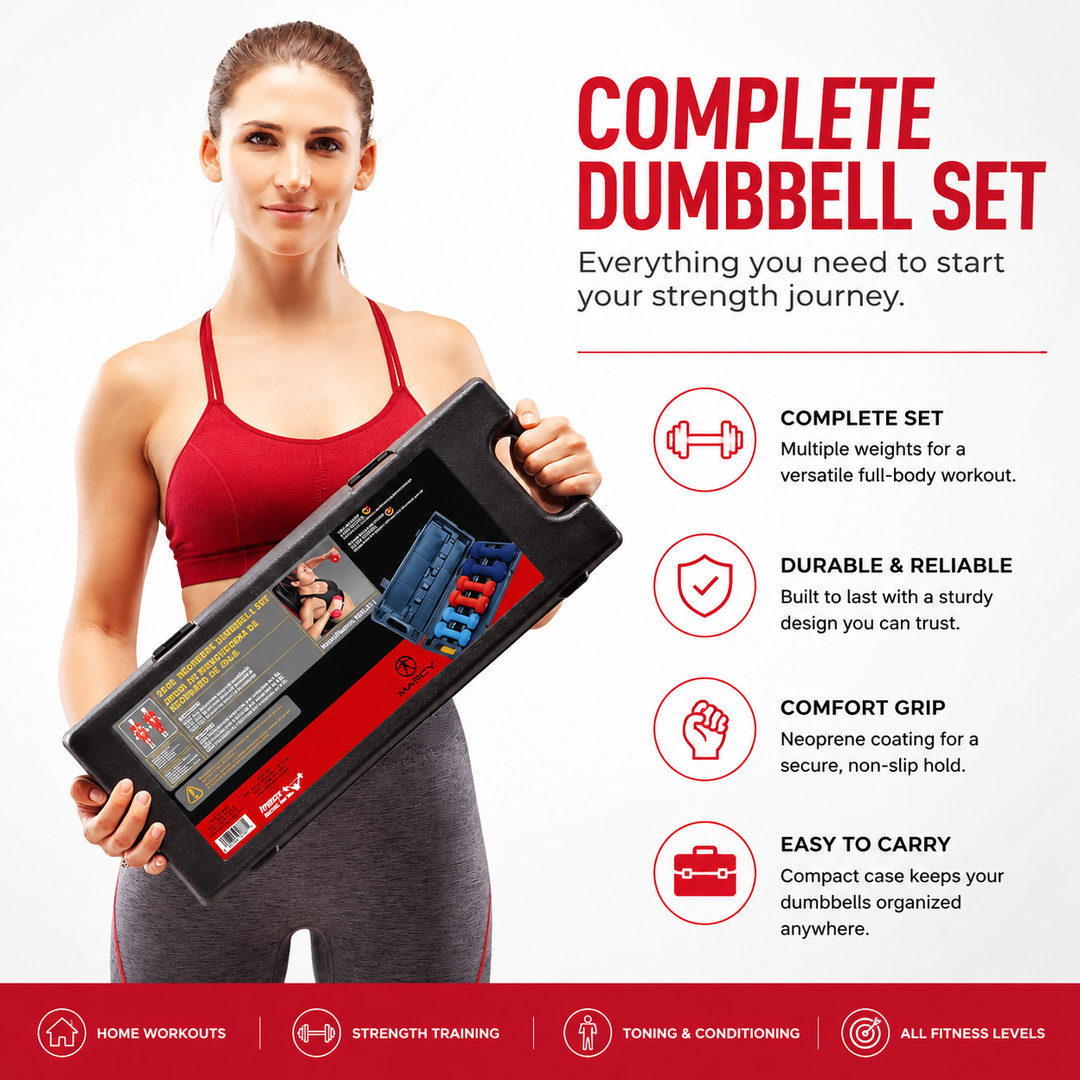 Premium Colored Neoprene Dumbbell Set Non Slip Grip Home Fitness Weights 2lb 3lb 5lb Dumbbells Strength Training Set with Compact Storage Case