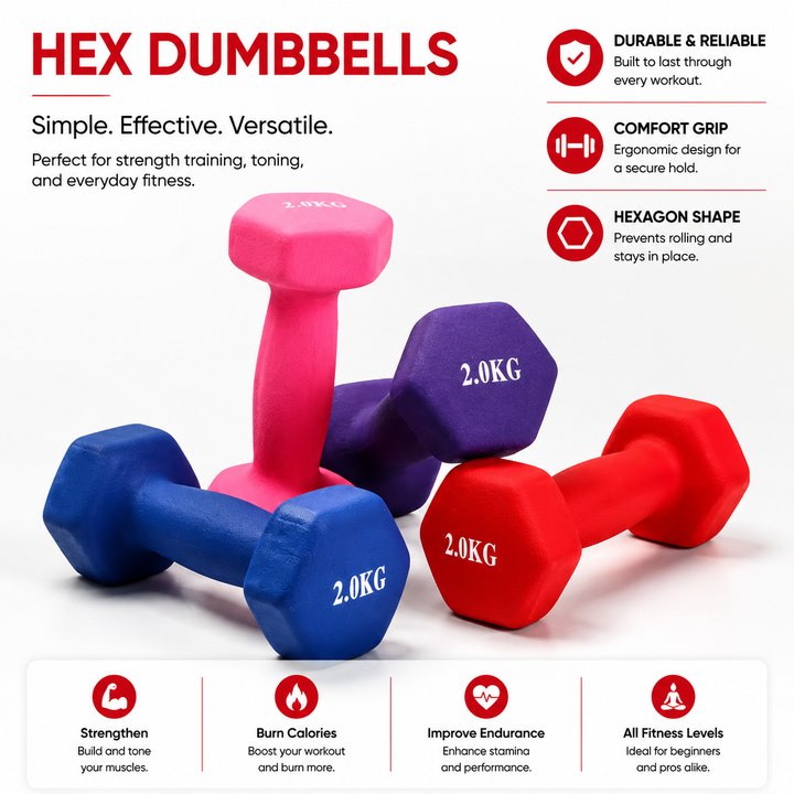 Premium Colored Neoprene Dumbbell Set Non Slip Grip Home Fitness Weights 2lb 3lb 5lb Dumbbells Strength Training Set with Compact Storage Case