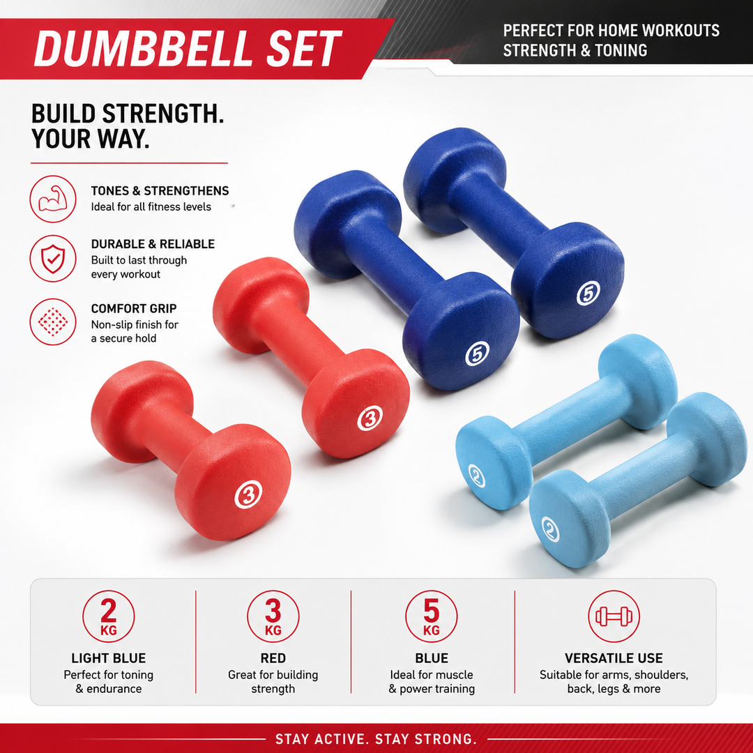 Premium Colored Neoprene Dumbbell Set Non Slip Grip Home Fitness Weights 2lb 3lb 5lb Dumbbells Strength Training Set with Compact Storage Case