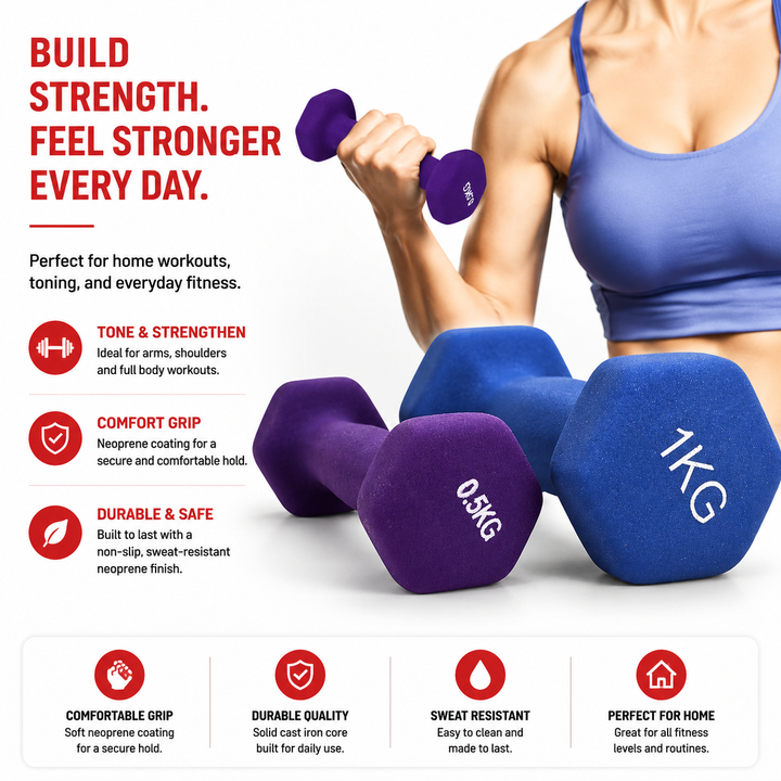 Premium Colored Neoprene Dumbbell Set Non Slip Grip Home Fitness Weights 2lb 3lb 5lb Dumbbells Strength Training Set with Compact Storage Case