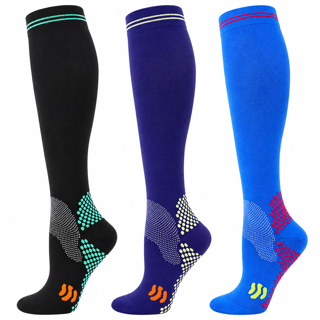 Premium Compression Socks 20–30 mmHg Support Socks Breathable Moisture Wicking Unisex Knee High Compression Stockings Sports Travel Work Daily Use 1 or 3 Pairs