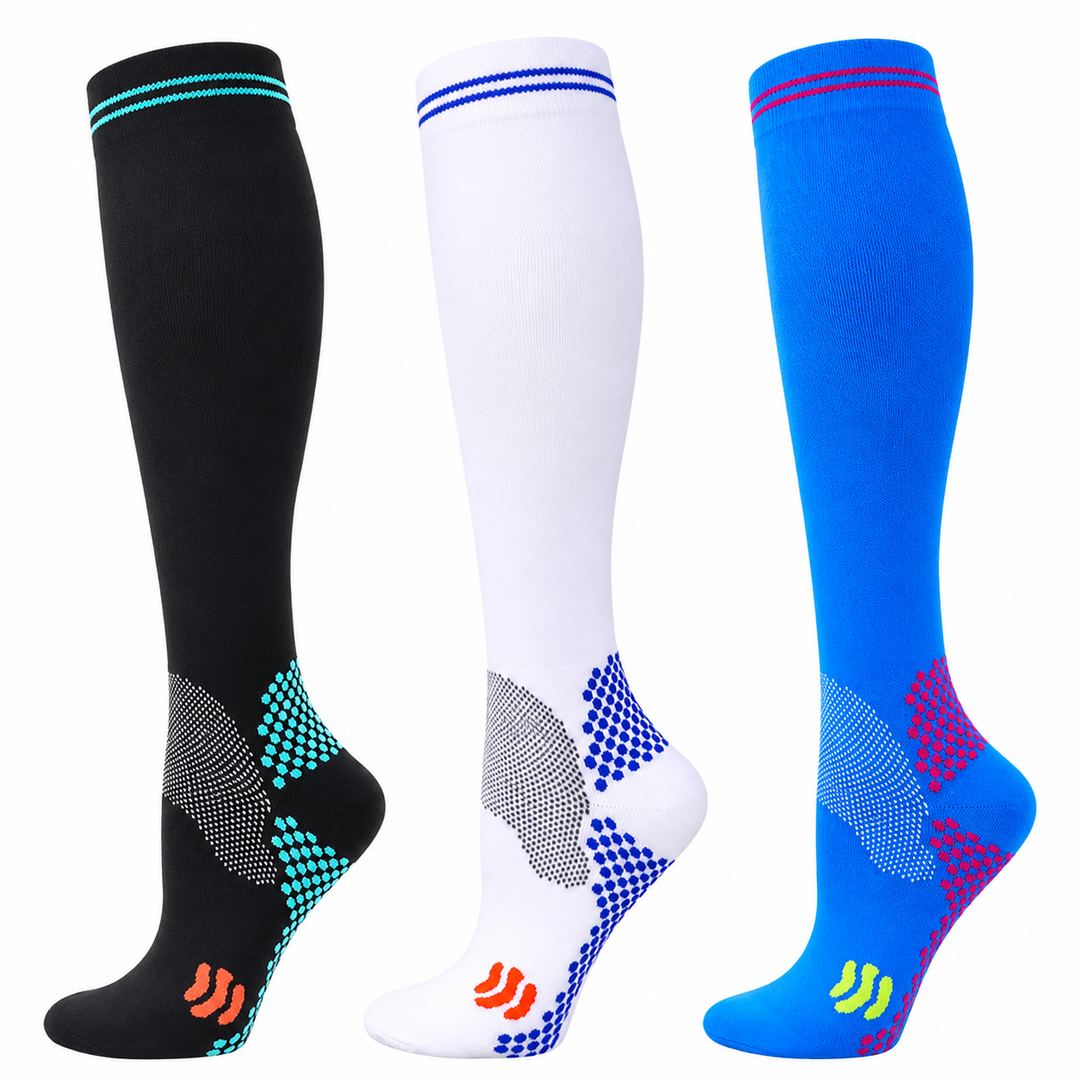Premium Compression Socks 20–30 mmHg Support Socks Breathable Moisture Wicking Unisex Knee High Compression Stockings Sports Travel Work Daily Use 1 or 3 Pairs