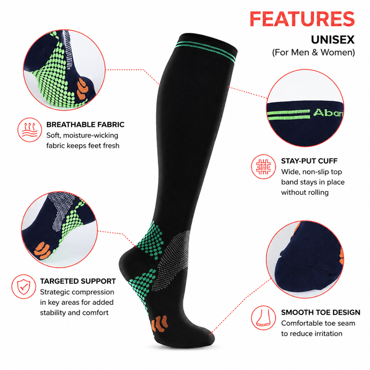 Premium Compression Socks 20–30 mmHg Support Socks Breathable Moisture Wicking Unisex Knee High Compression Stockings Sports Travel Work Daily Use 1 or 3 Pairs