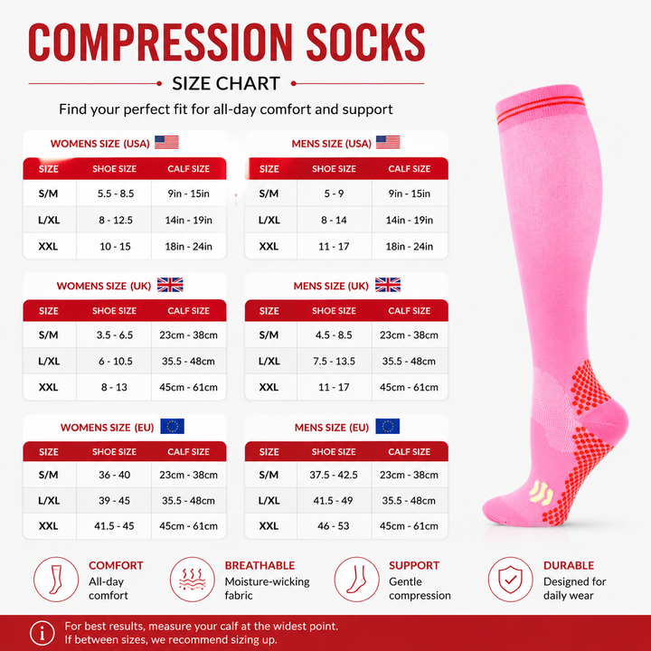 Premium Compression Socks 20–30 mmHg Support Socks Breathable Moisture Wicking Unisex Knee High Compression Stockings Sports Travel Work Daily Use 1 or 3 Pairs