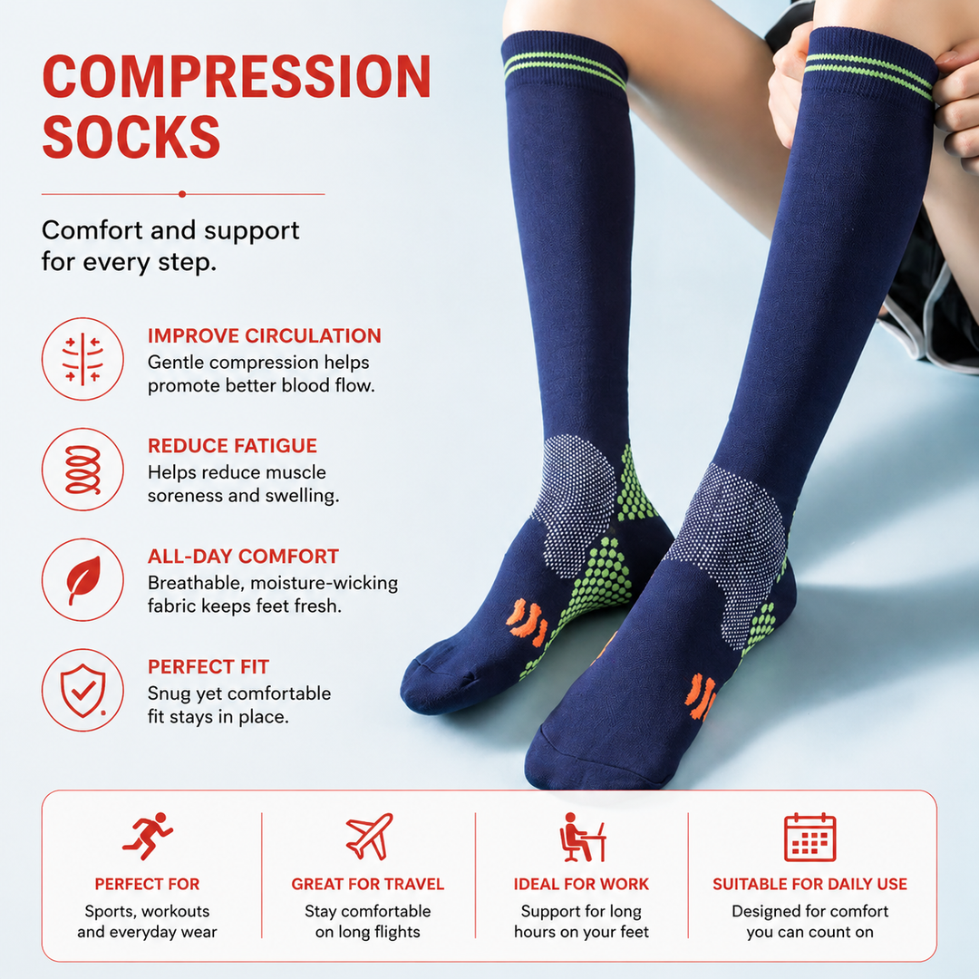 Premium Compression Socks 20–30 mmHg Support Socks Breathable Moisture Wicking Unisex Knee High Compression Stockings Sports Travel Work Daily Use 1 or 3 Pairs