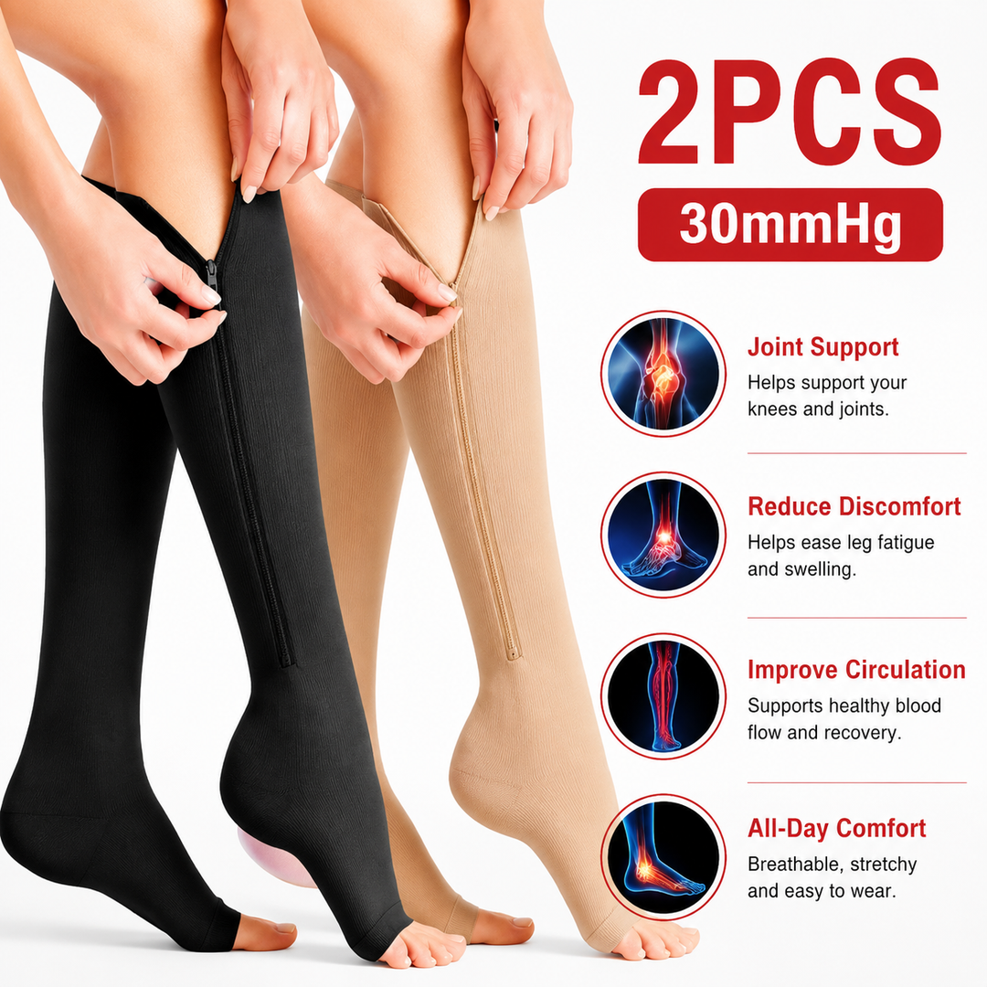 Premium Compression Socks with Zipper Men Women Breathable Support Stockings Circulation Comfort Pain Swelling Relief Easy Wear 1 Pair Daily Use