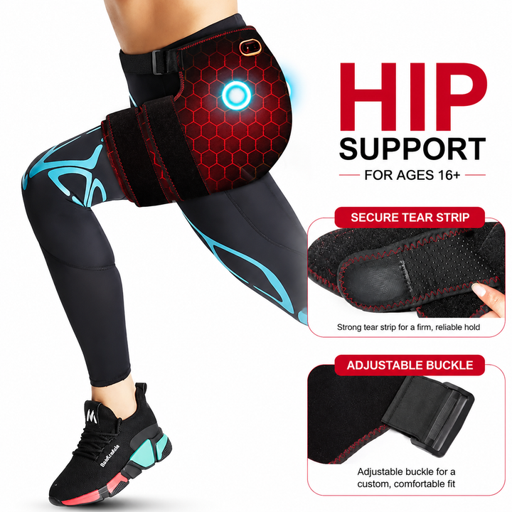 Premium Cordless Heated Hip Support Brace Adjustable Compression Wrap Vibration Massage 3 Level Heat USB Powered Hip and Lower Back Support Device