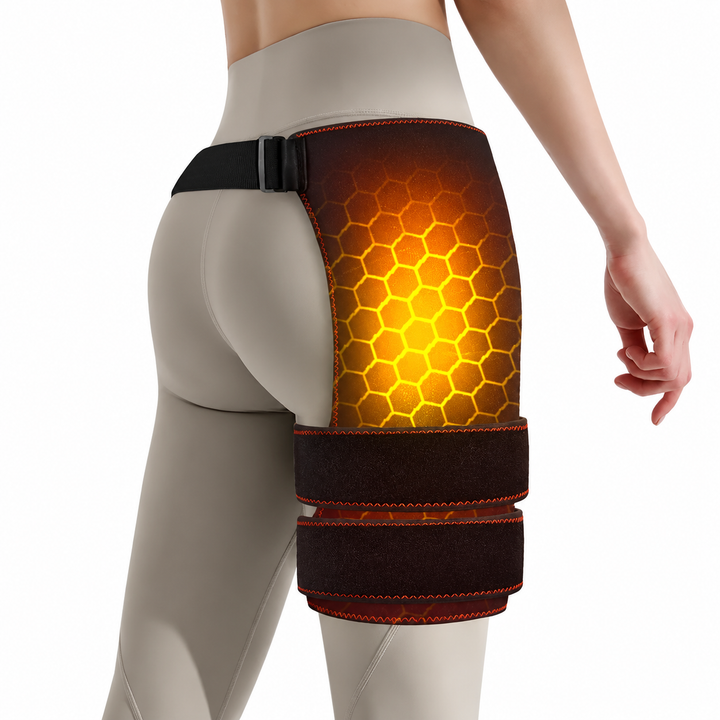 Premium Cordless Heated Hip Support Brace Adjustable Compression Wrap Vibration Massage 3 Level Heat USB Powered Hip and Lower Back Support Device