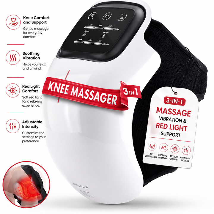 Premium Cordless Heated Knee Massager 3000mAh Rechargeable Battery 3 Heat 3 Vibration Modes Pain Relief Wrap for Knee Shoulder Elbow Arthritis Recovery Circulation Support