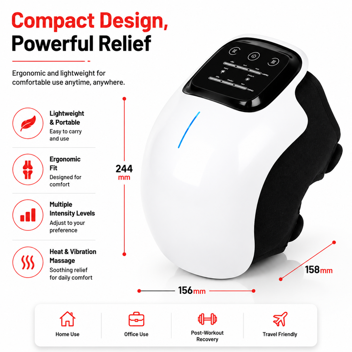 Premium Cordless Heated Knee Massager 3000mAh Rechargeable Battery 3 Heat 3 Vibration Modes Pain Relief Wrap for Knee Shoulder Elbow Arthritis Recovery Circulation Support