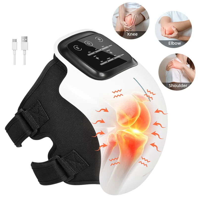 Premium Cordless Heated Knee Massager 3000mAh Rechargeable Battery 3 Heat 3 Vibration Modes Pain Relief Wrap for Knee Shoulder Elbow Arthritis Recovery Circulation Support