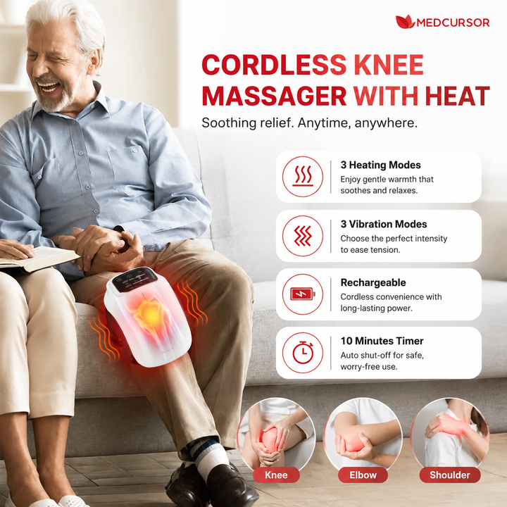 Premium Cordless Heated Knee Massager 3000mAh Rechargeable Battery 3 Heat 3 Vibration Modes Pain Relief Wrap for Knee Shoulder Elbow Arthritis Recovery Circulation Support
