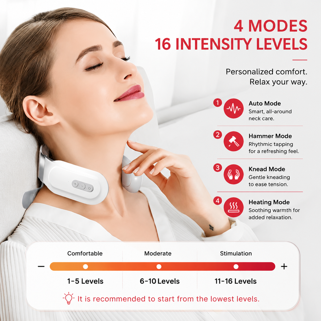 Premium Cordless Neck Massager with Heat EMS Deep Tissue Relaxation Device 16 Intensity Levels Hands-Free Neck Pain Relief Massager for Daily Use