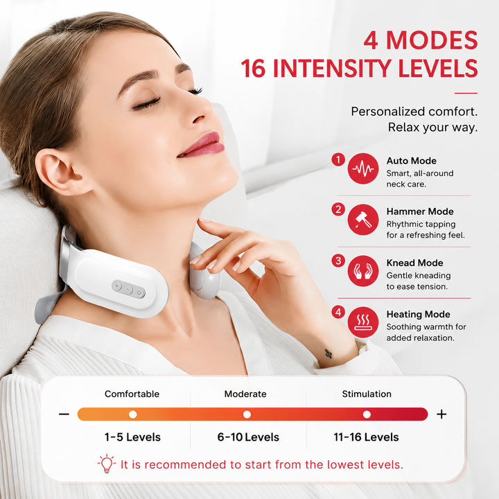 Premium Cordless Neck Massager with Heat EMS Deep Tissue Relaxation Device 16 Intensity Levels Hands-Free Neck Pain Relief Massager for Daily Use