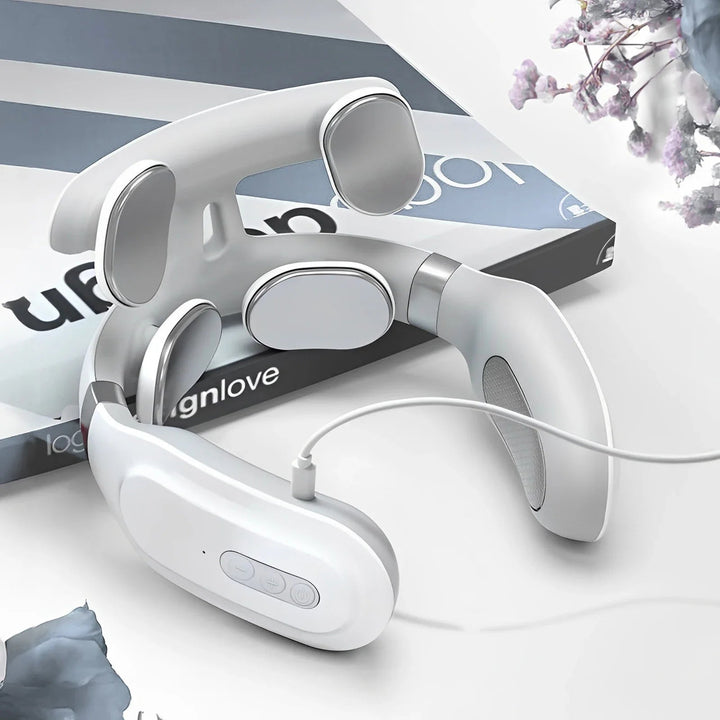 Premium Cordless Neck Massager with Heat EMS Deep Tissue Relaxation Device 16 Intensity Levels Hands-Free Neck Pain Relief Massager for Daily Use