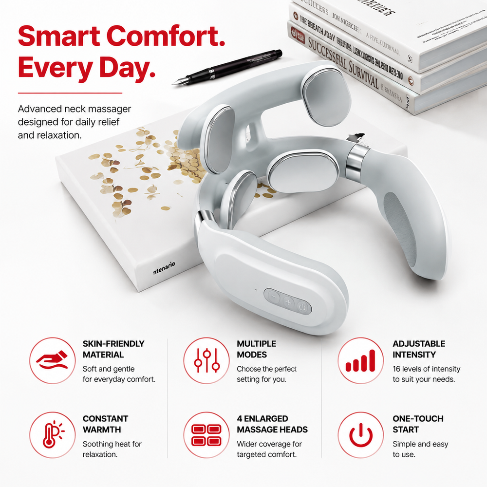 Premium Cordless Neck Massager with Heat EMS Deep Tissue Relaxation Device 16 Intensity Levels Hands-Free Neck Pain Relief Massager for Daily Use