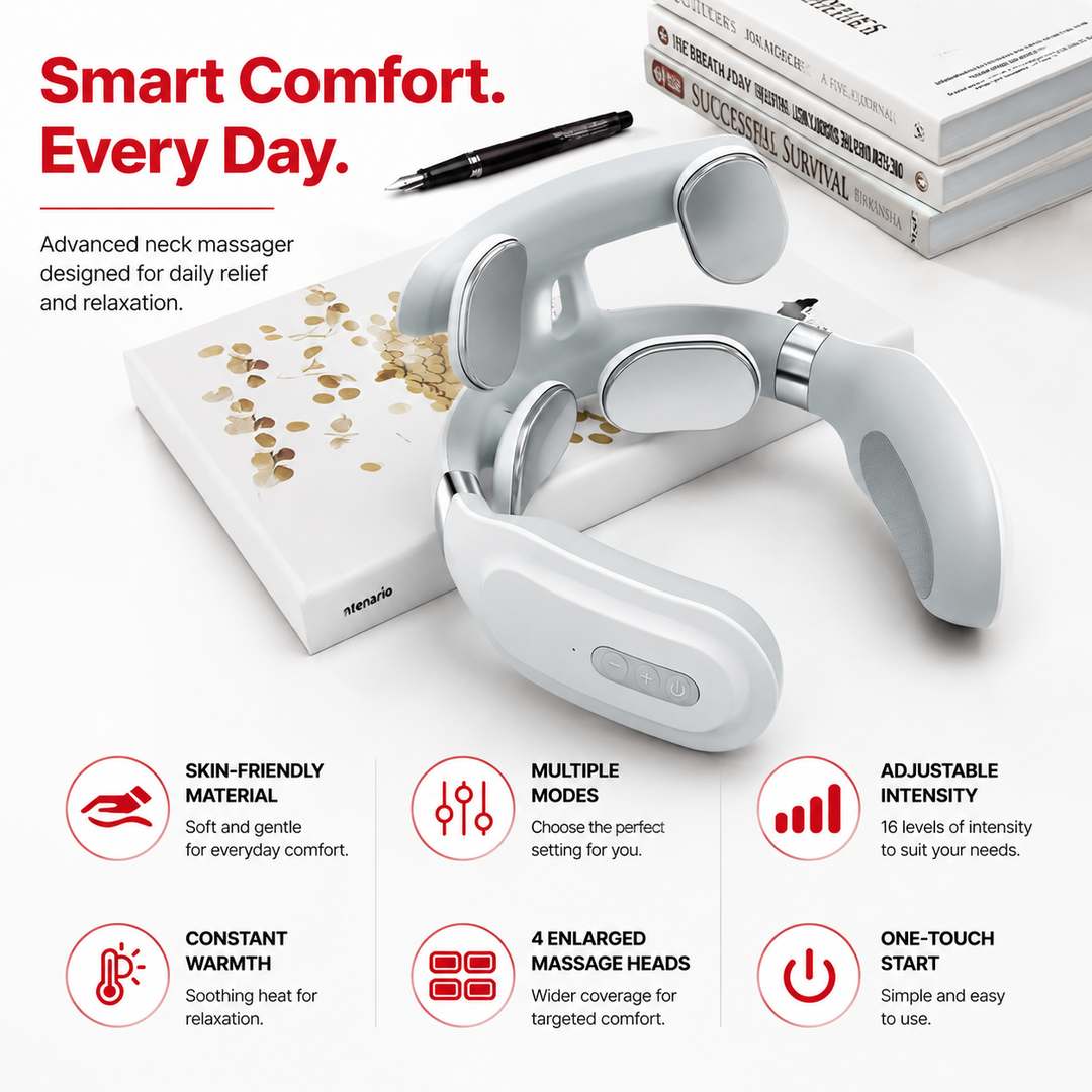 Premium Cordless Neck Massager with Heat EMS Deep Tissue Relaxation Device 16 Intensity Levels Hands-Free Neck Pain Relief Massager for Daily Use
