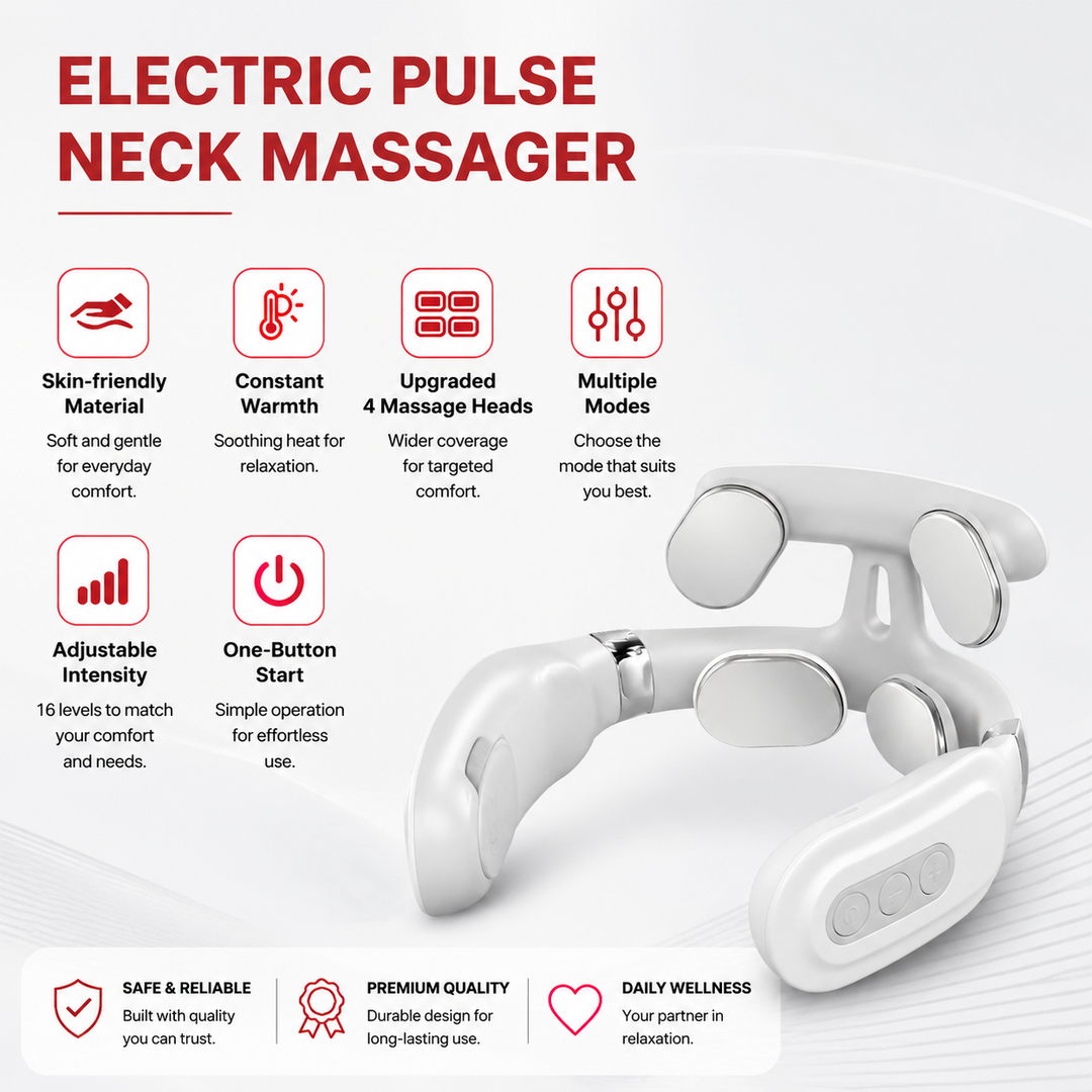 Premium Cordless Neck Massager with Heat EMS Deep Tissue Relaxation Device 16 Intensity Levels Hands-Free Neck Pain Relief Massager for Daily Use